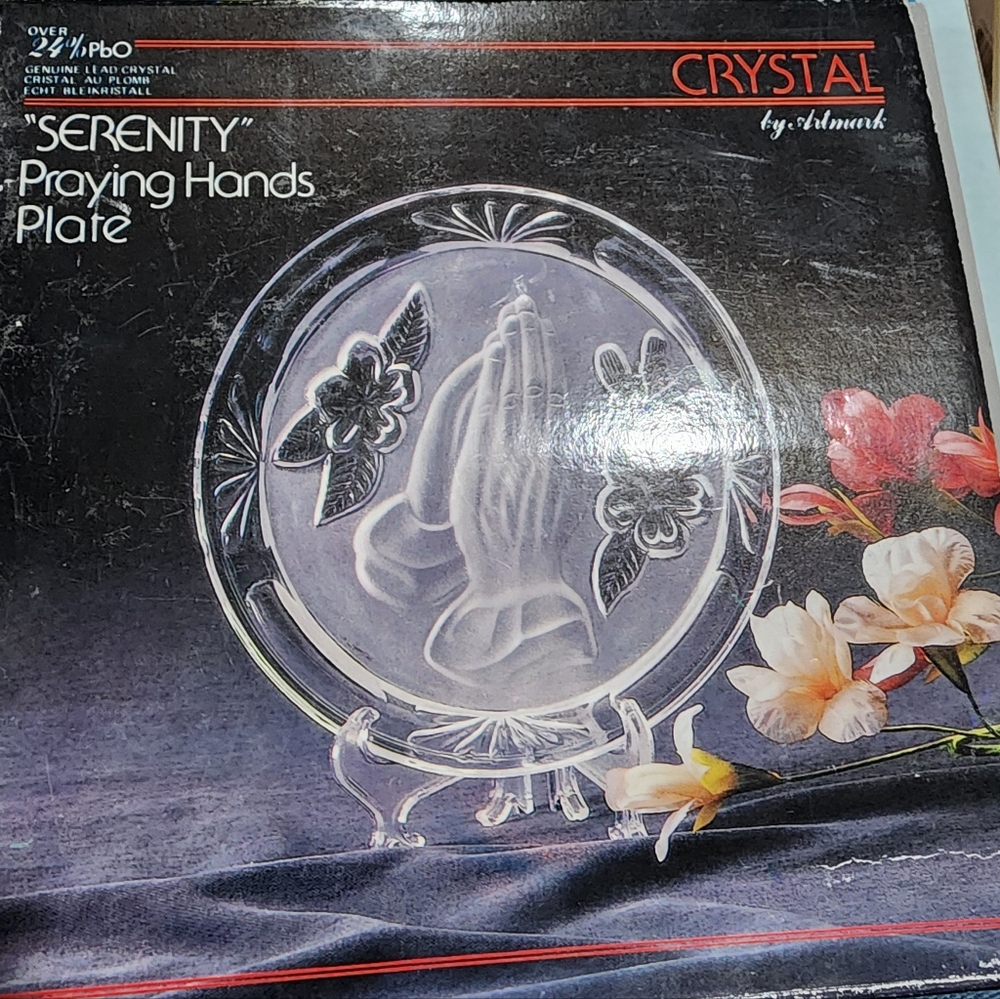 Lead Crystal Praying Hands Plate 7" 24% PBO Clear Frosted Prayer Religious Box